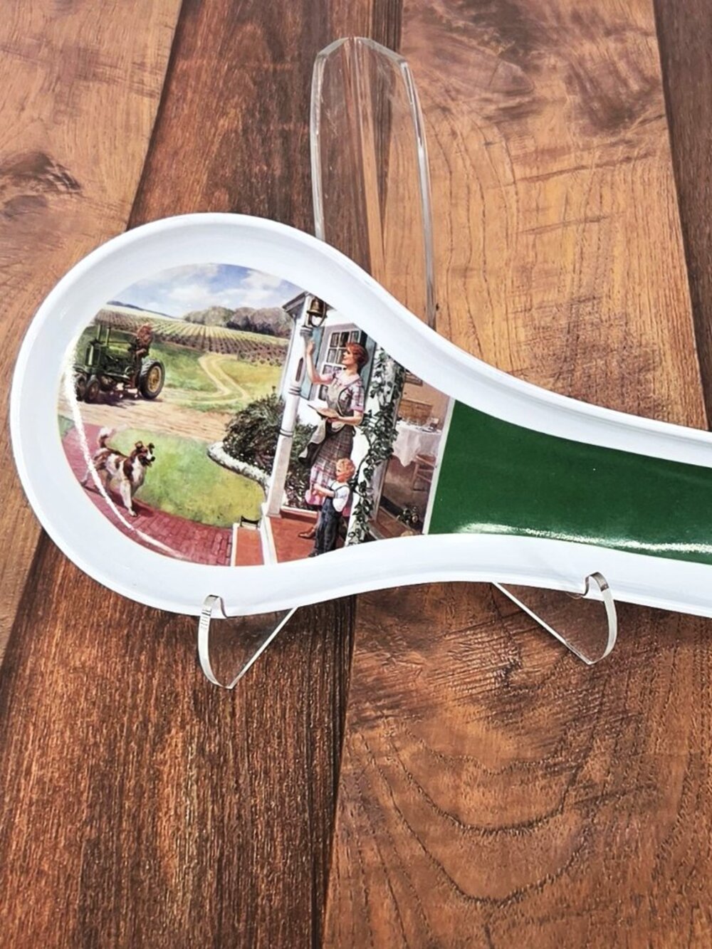 Licensed John Deere NOS Melamine Farm Family Scene Spoon Rest Original Stickers